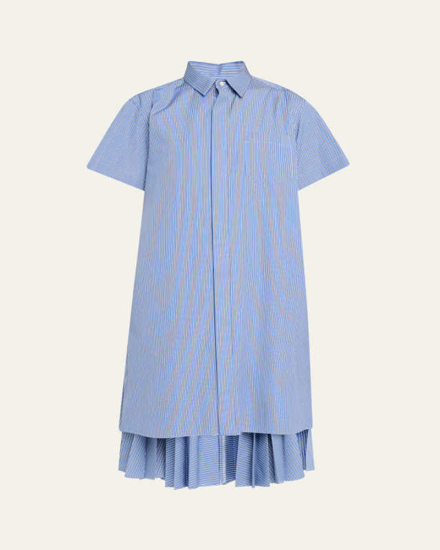 Stripe Pleated High-Low Shirting Dress